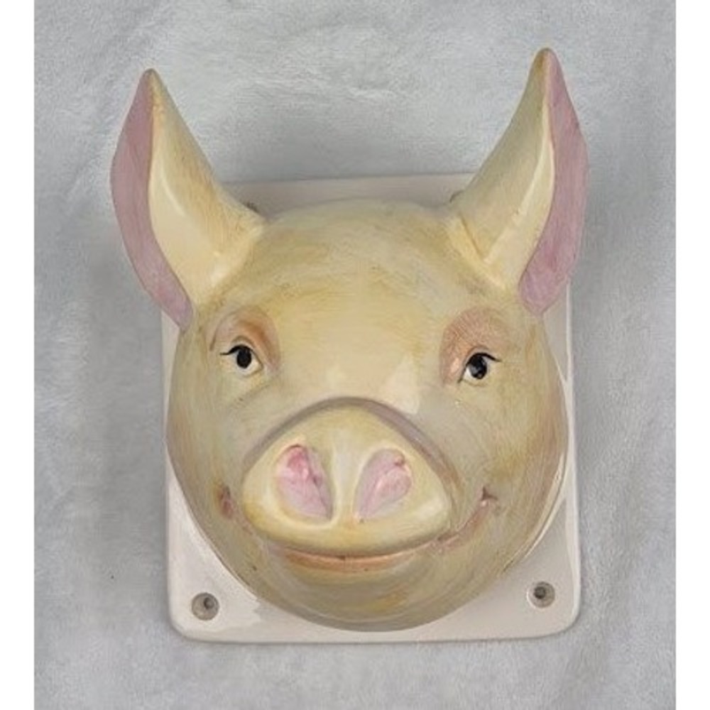 Tan Pink‎ Ceramic Pig Head Wall Decor Bust Sculpture Farmhouse